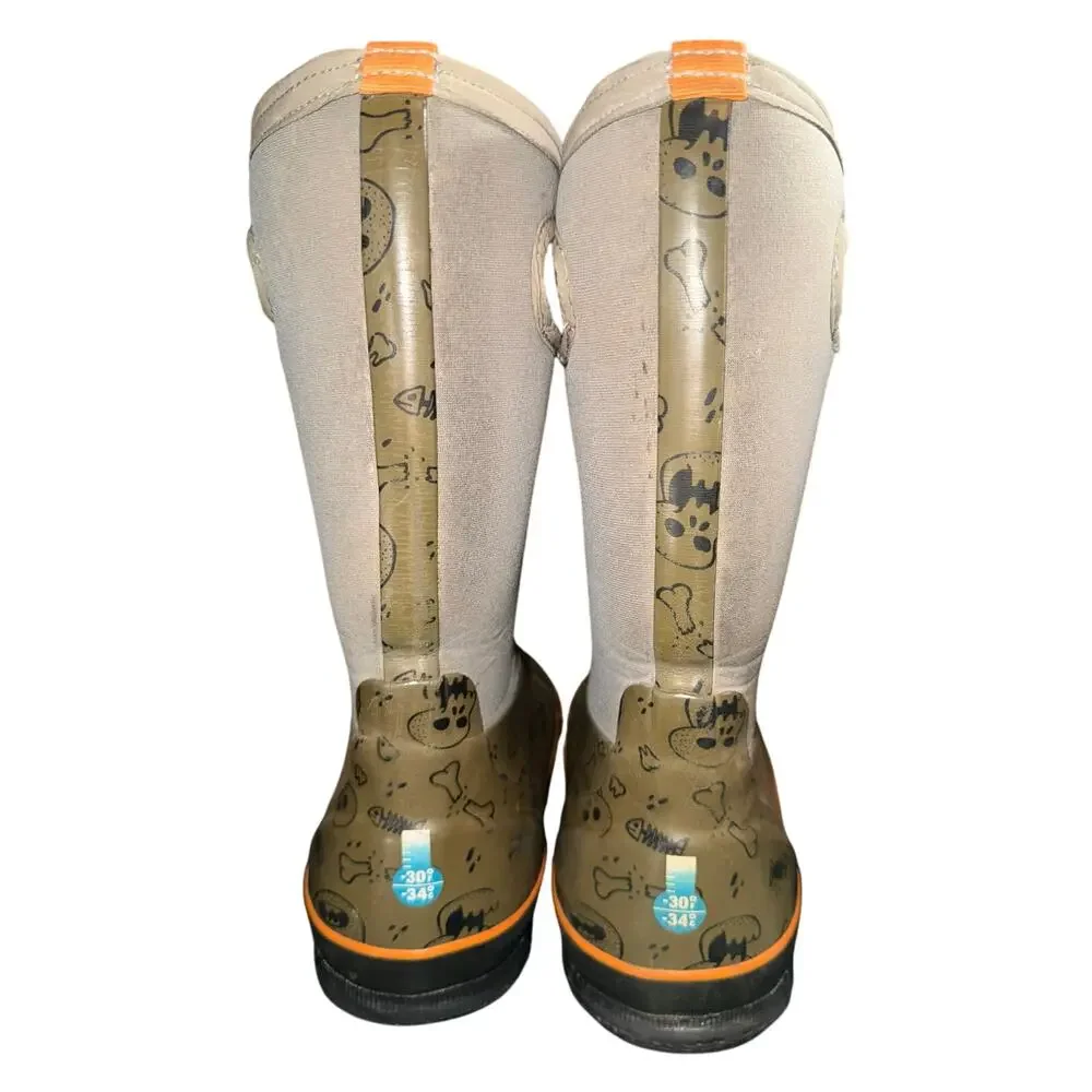 BOGS K Classic Bones Skull Halloween Green Waterproof Boots Youth - size 4 R 11