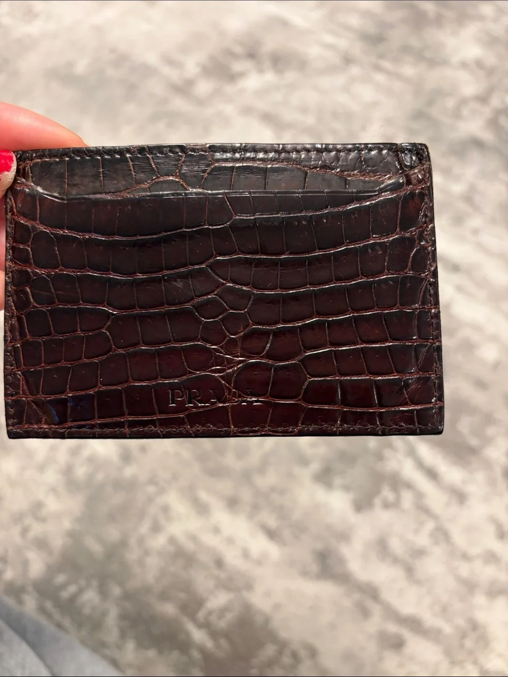 PRADA Brown Croc-Embossed Leather Card & Key Holder