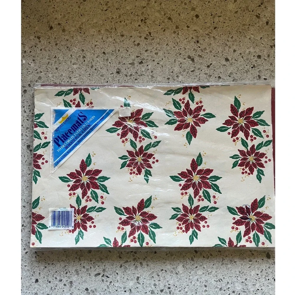 Vintage Lace Poinsettia Paper Placemats 50 Count Christmas Holiday 14.5x9.75