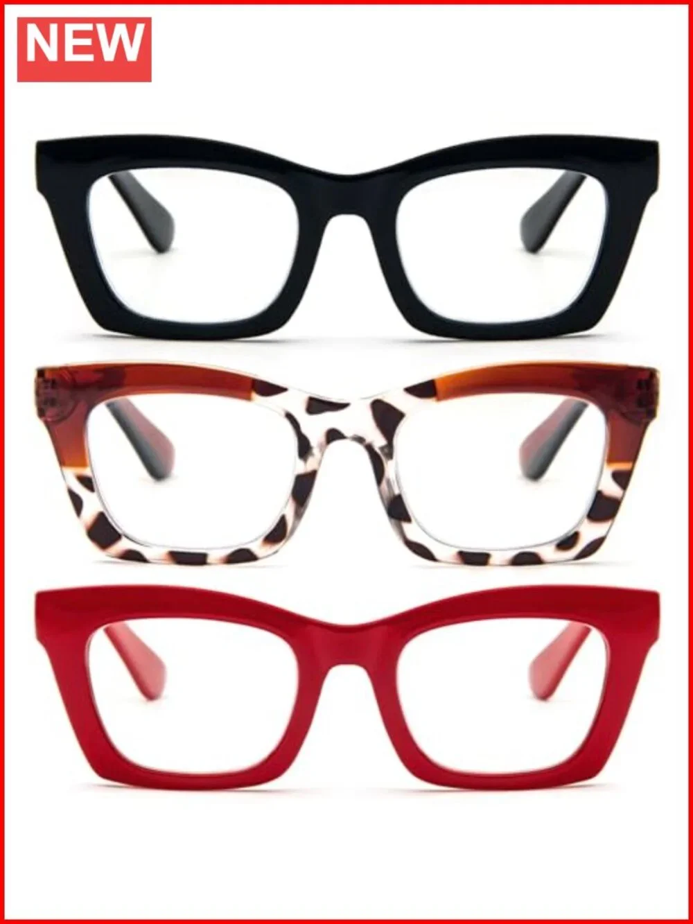 Blue Light Blocking Oversized Reading Glasses for Women, Spring Hinge, 3 Pack,