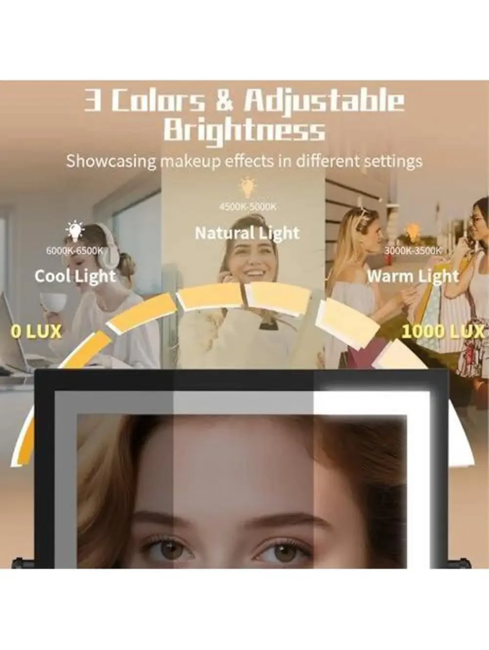 Wall Mounted Makeup Mirror w/ Lights, 1X/10X Magnifying, 3 Color Touch Dimmable