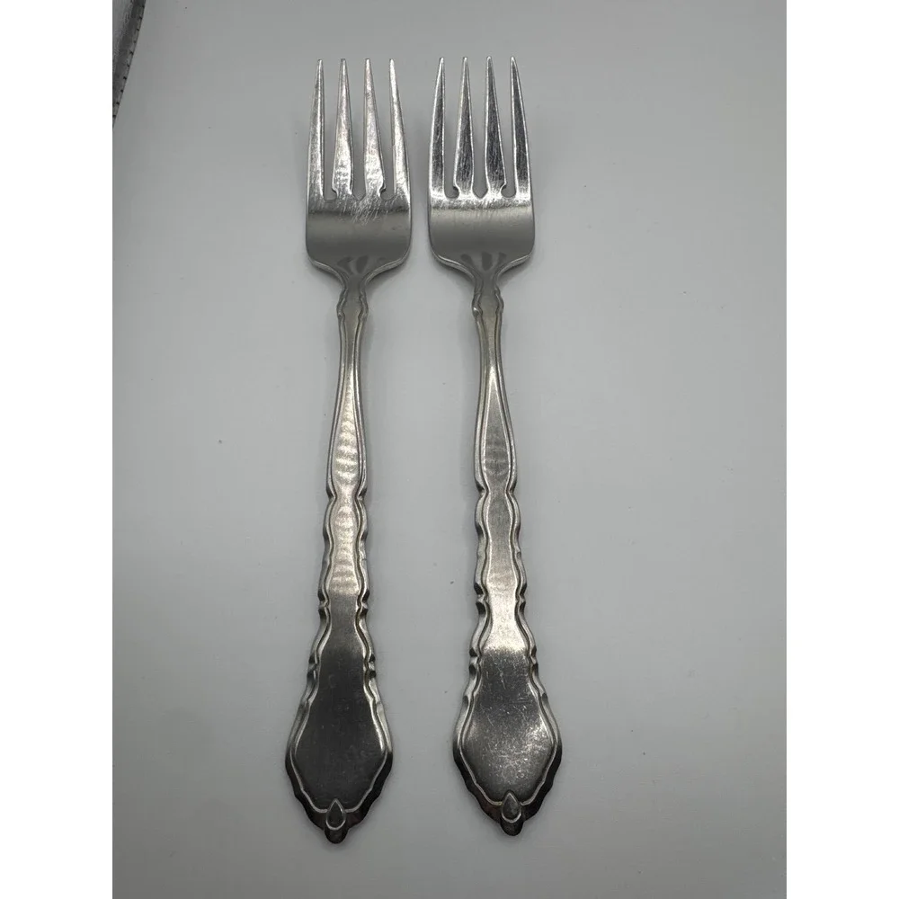 Oneida Royal Chippendale Stainless Salad Forks Set of 2 USA Glossy Scalloped