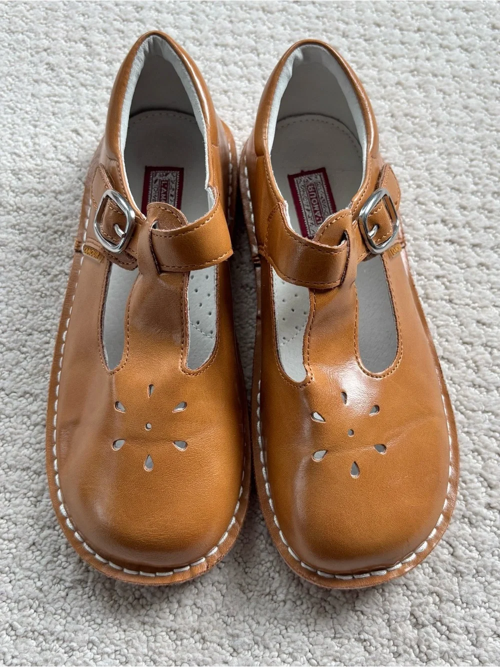 L'Amour Kids Tan Mary Jane Buckle Shoes