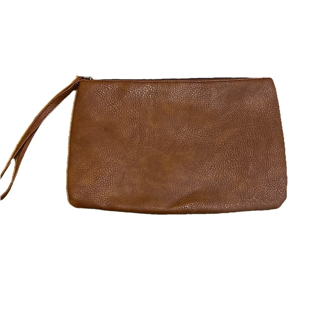 Womens Clutch Bag‎ Cosmetic Faux Leather Pouch Handbags Brown Travel