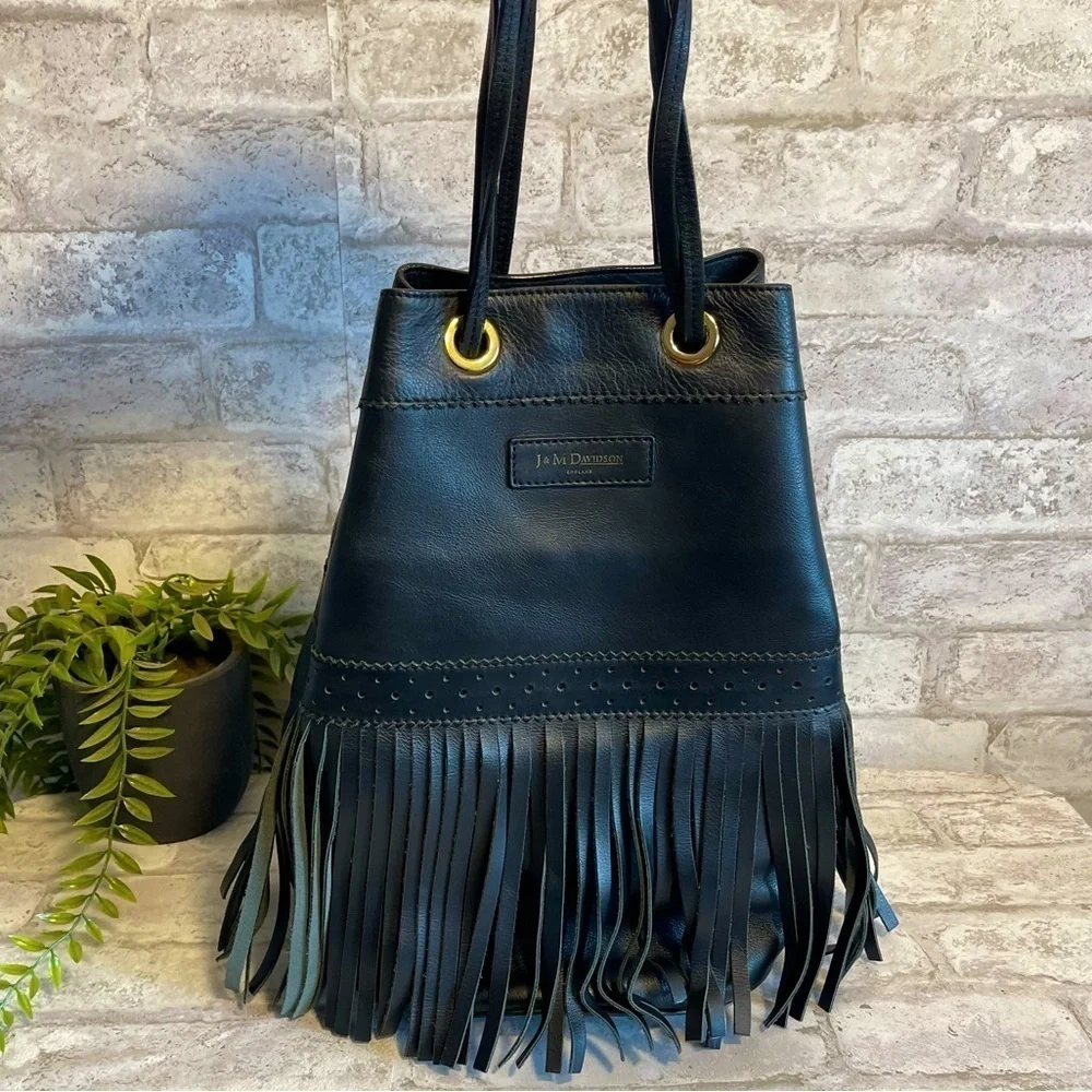 J&M DAVIDSON Rio 07314/141 Women's Leather Shoulder Bag Boho Bohemian Black‎