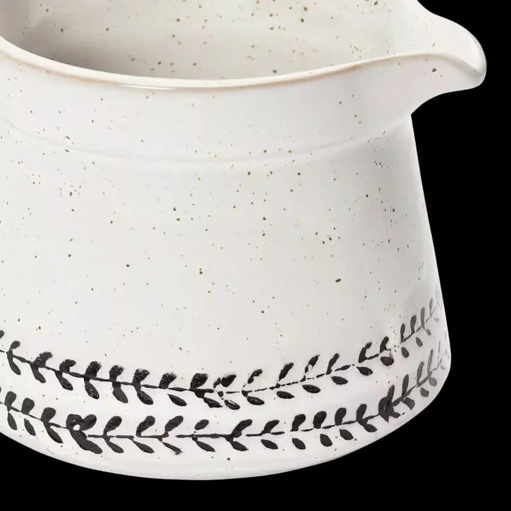 Creative Co-Op White & Black Debossed Pattern Reactive Glaze Stoneware Creamer