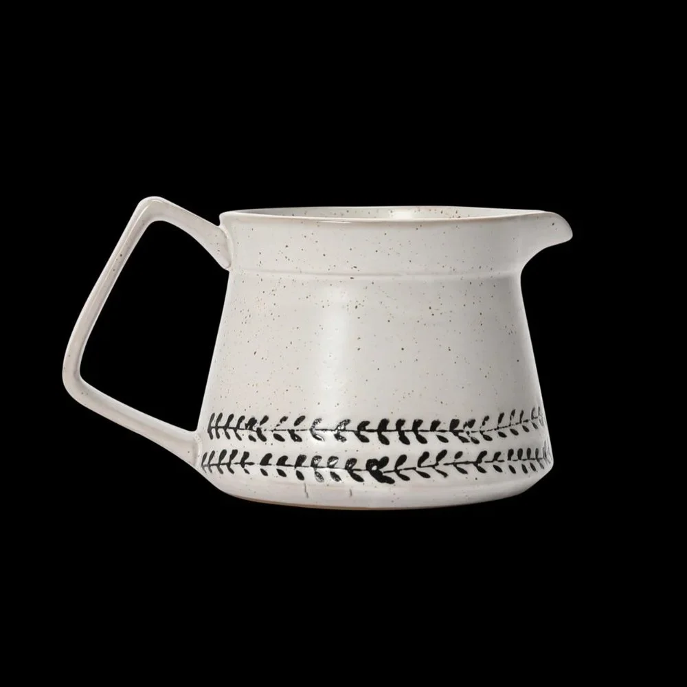 Creative Co-Op White & Black Debossed Pattern Reactive Glaze Stoneware Creamer