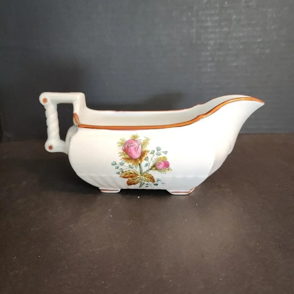 Vtg Royal Ironstone China England-W. H. Grindley Gravy Boat Roses Copper Luster