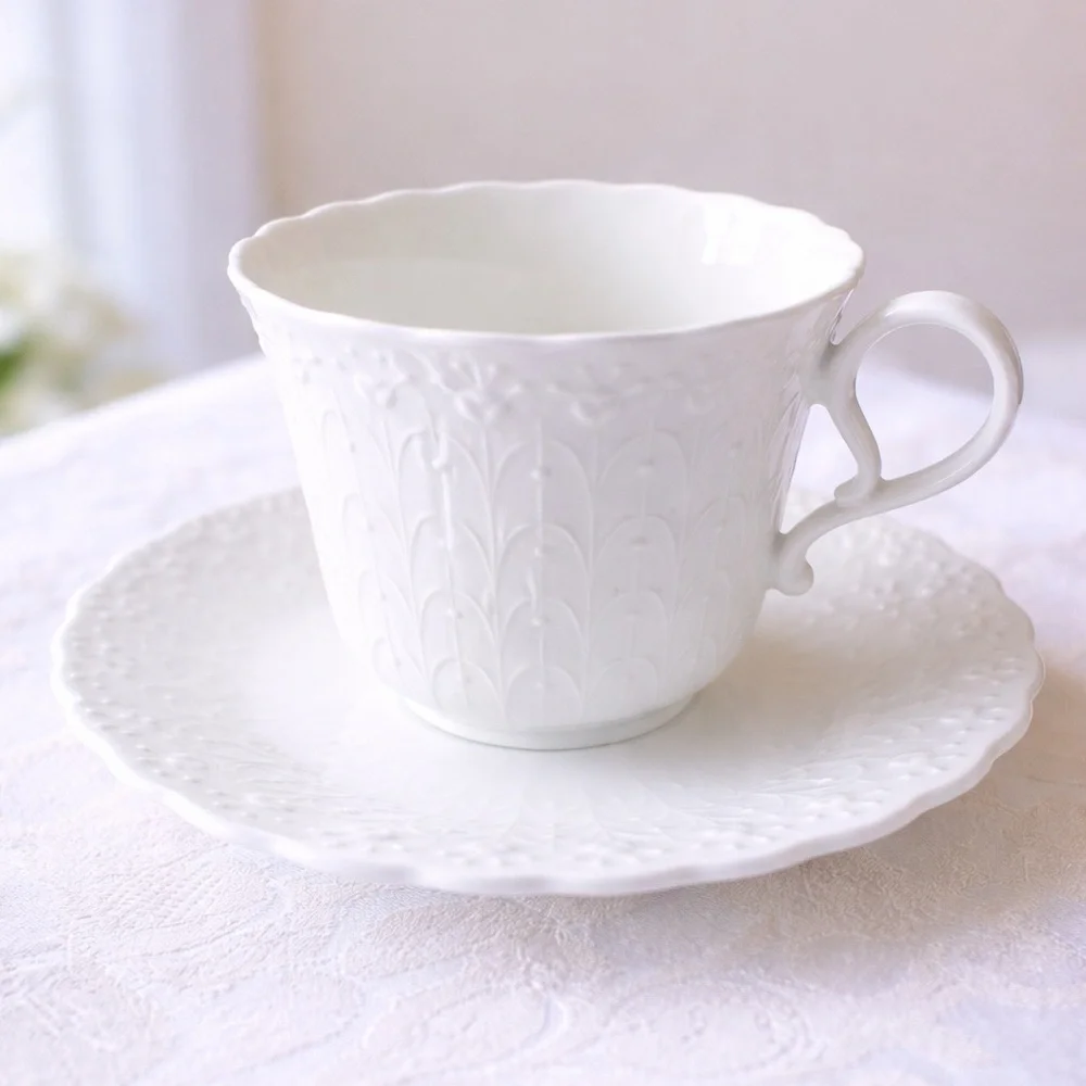 Narumi Bone China Teacup Candle Japan White Floral Cup Saucer Reusable Gift