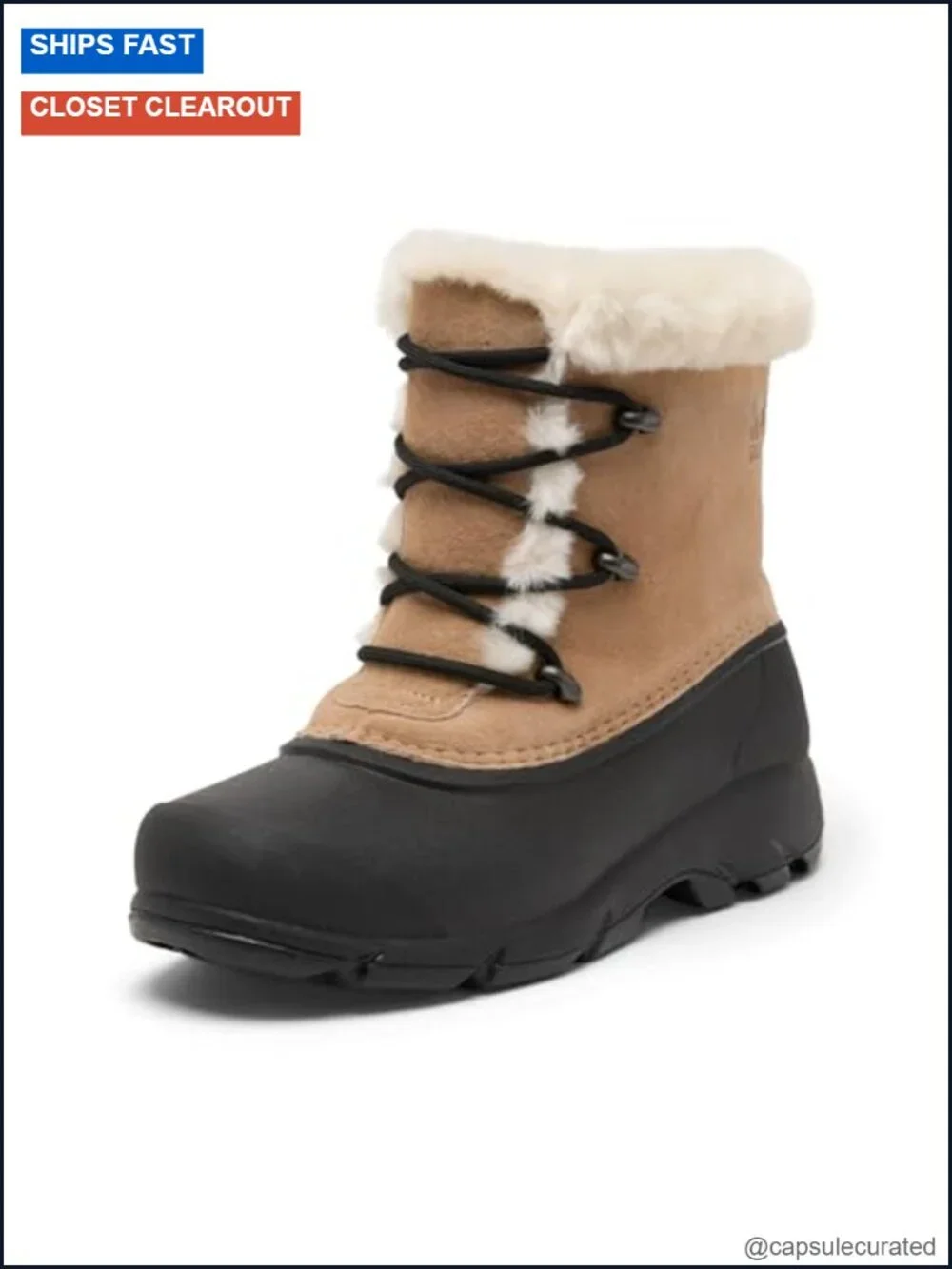 Waterproof Suede Lace-Up Winter Snow Boots with Faux Fur Cuff