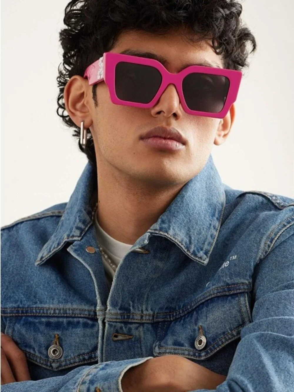 Off-White OERI003 6807 Sunglasses Pink Square Frame, Grey Lenses