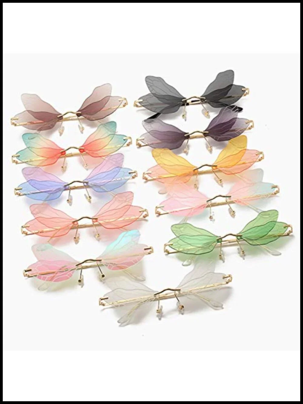 Rimless Dragonfly Wing Sunglasses UV400 Metal Frame Unisex