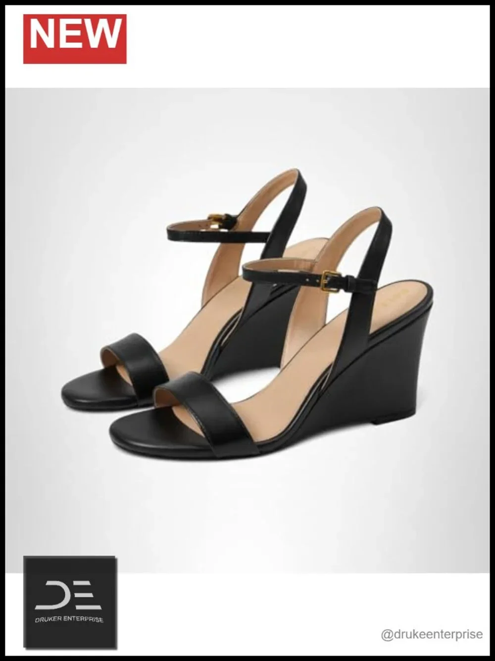 Women's Leather Wedge Sandals with Buckle Ankle Strap