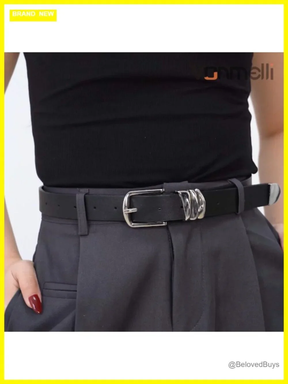 Women's Faux Leather Belt with Silver Buckle - Fashion Waist Belt for Jeans &