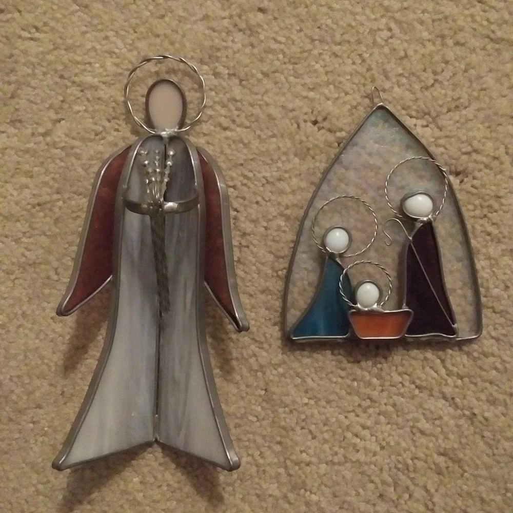 Stain glass Angel & Manger Scene