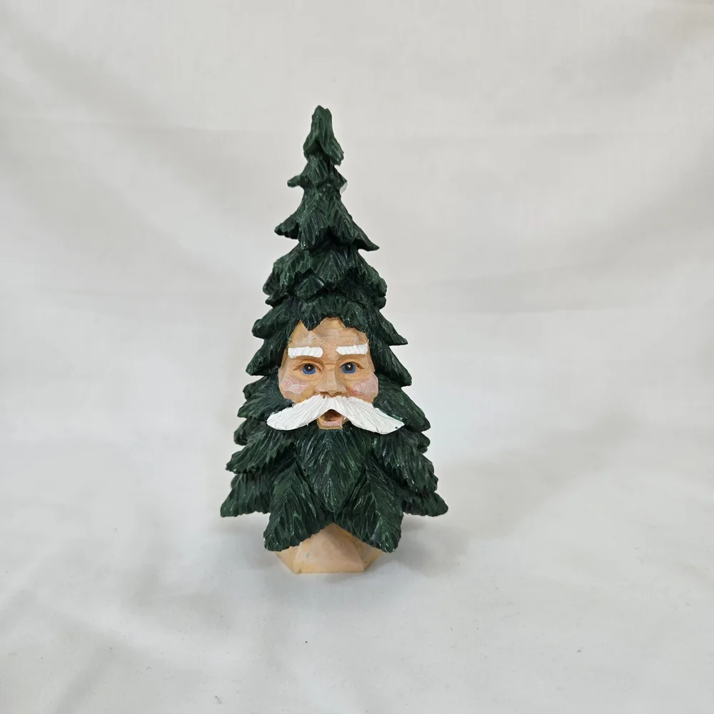 Dept 56 Santa Face Christmas Tree Resin Carved Evergreen Pine Retired 7 1/2