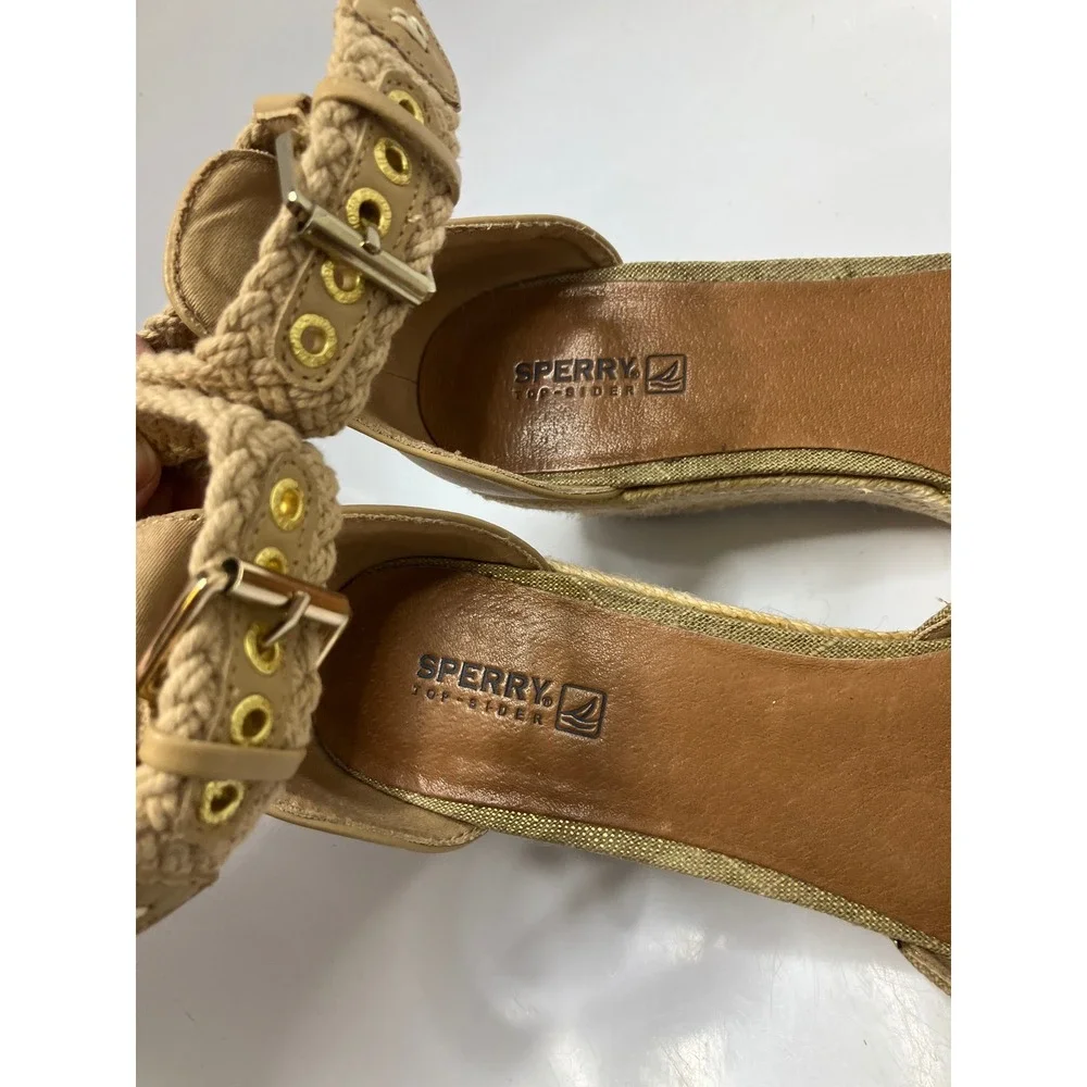 Sperry Valencia espadrille‎ wedge shoes women's size 9 tan gold preppy casual