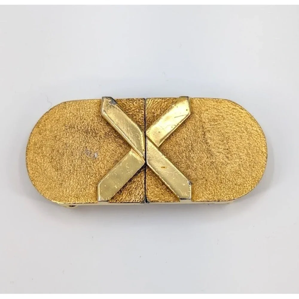 VTG Accessocraft NYC Gold Tone Belt Buckle Interlocking X Two Piece‎ 80s Glam