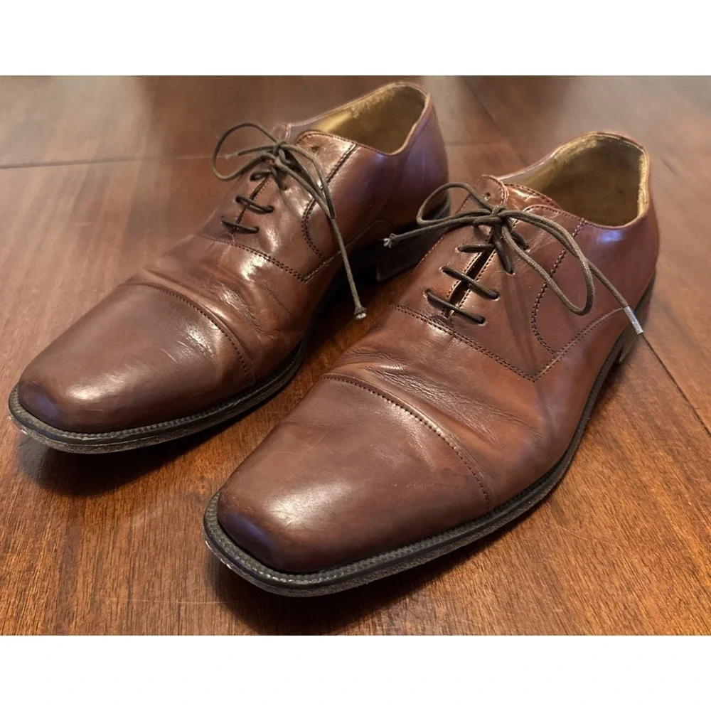 VTG‎ Johnston & Murphy Italy Brown Leather Cap Toe Oxford Dress Mens Size 10 M