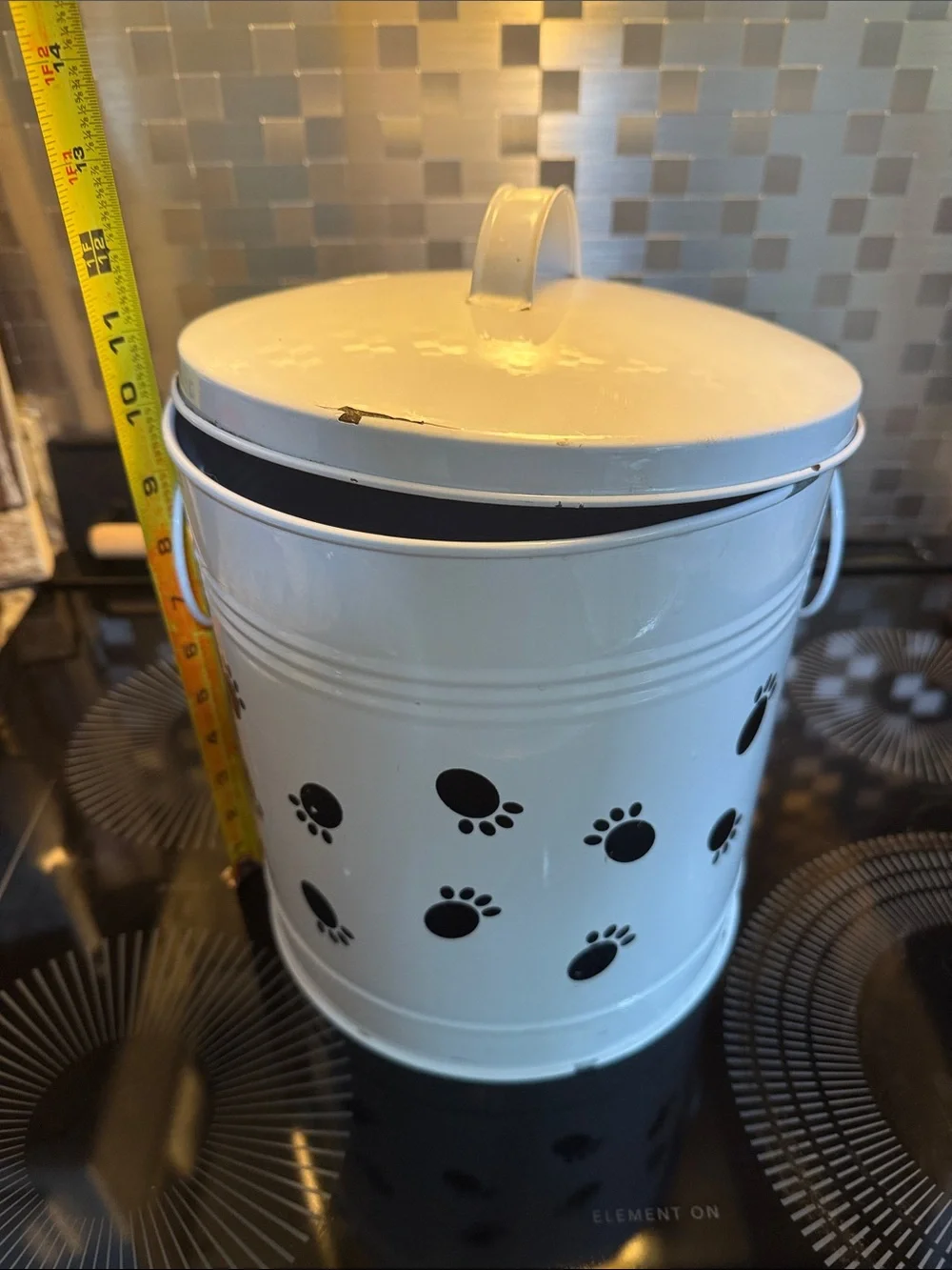 White Enamel Wear Paw-Print Metal Canister with Lid - Home Accents