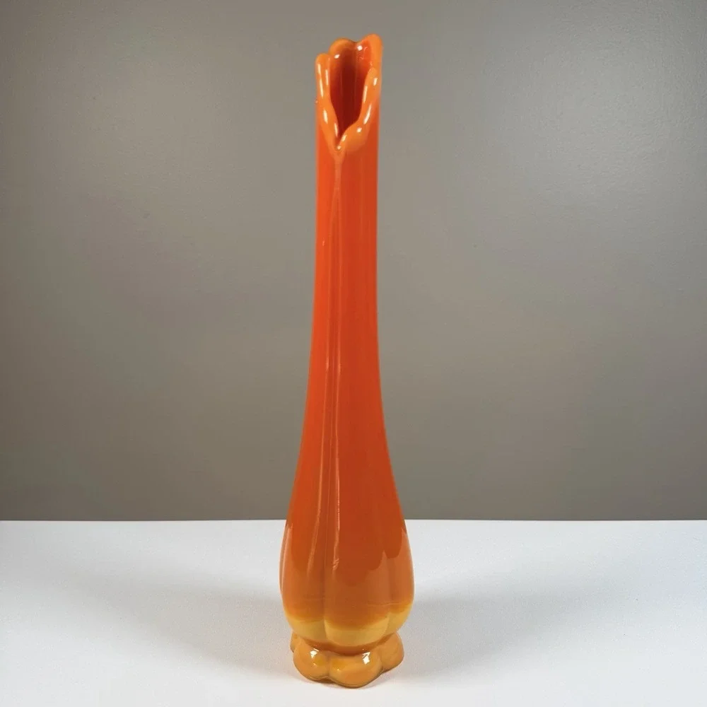 Vintage L.E. Smith Bittersweet Orange Swung Glass Vase 12