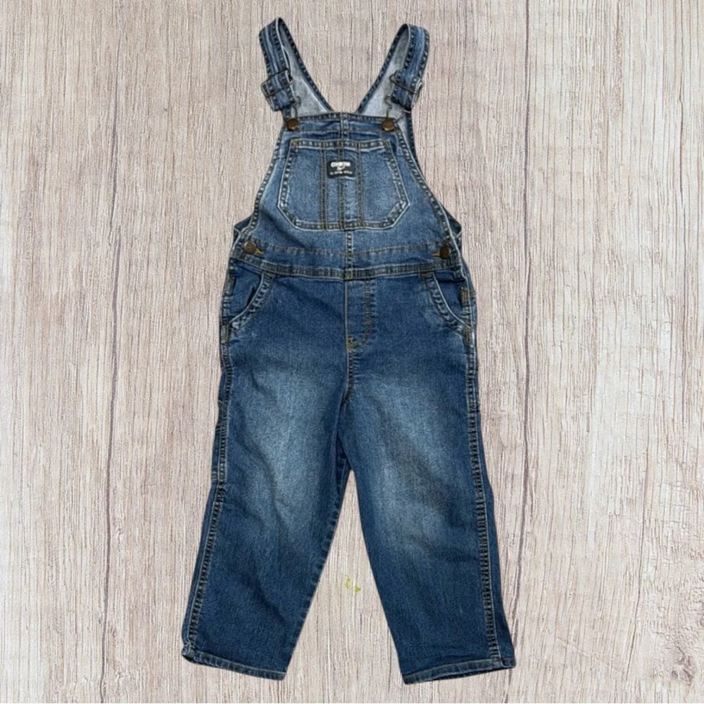 Oshkosh B'gosh Blue Denim Jean Kids One Piece Suspenders Overalls Size 5T