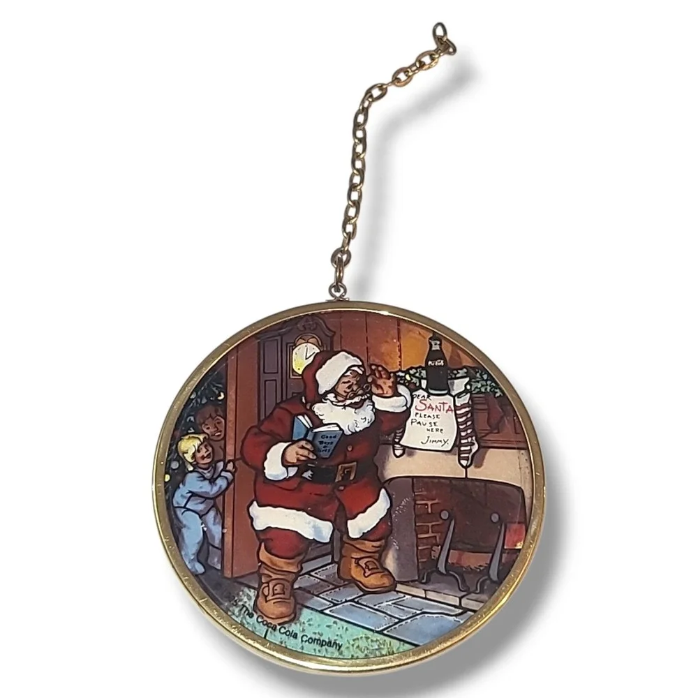 Rare Vintage 1985 Coca-Cola Santa Claus Suncatcher Christmas Ornament 3.5