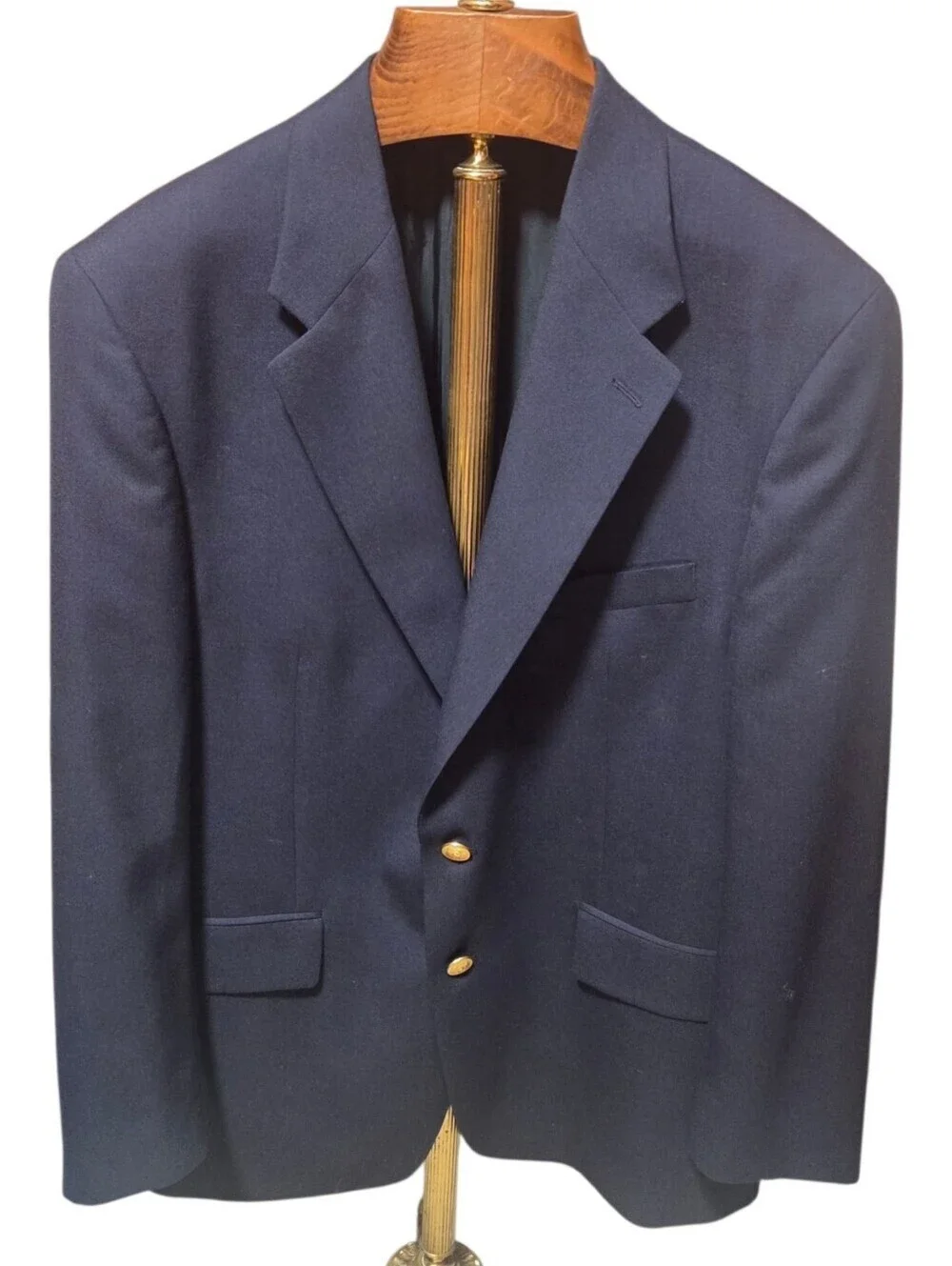 Vintage Polo University Club Navy Blue Wool Sportscoat Blazer Gold Buttons 44R