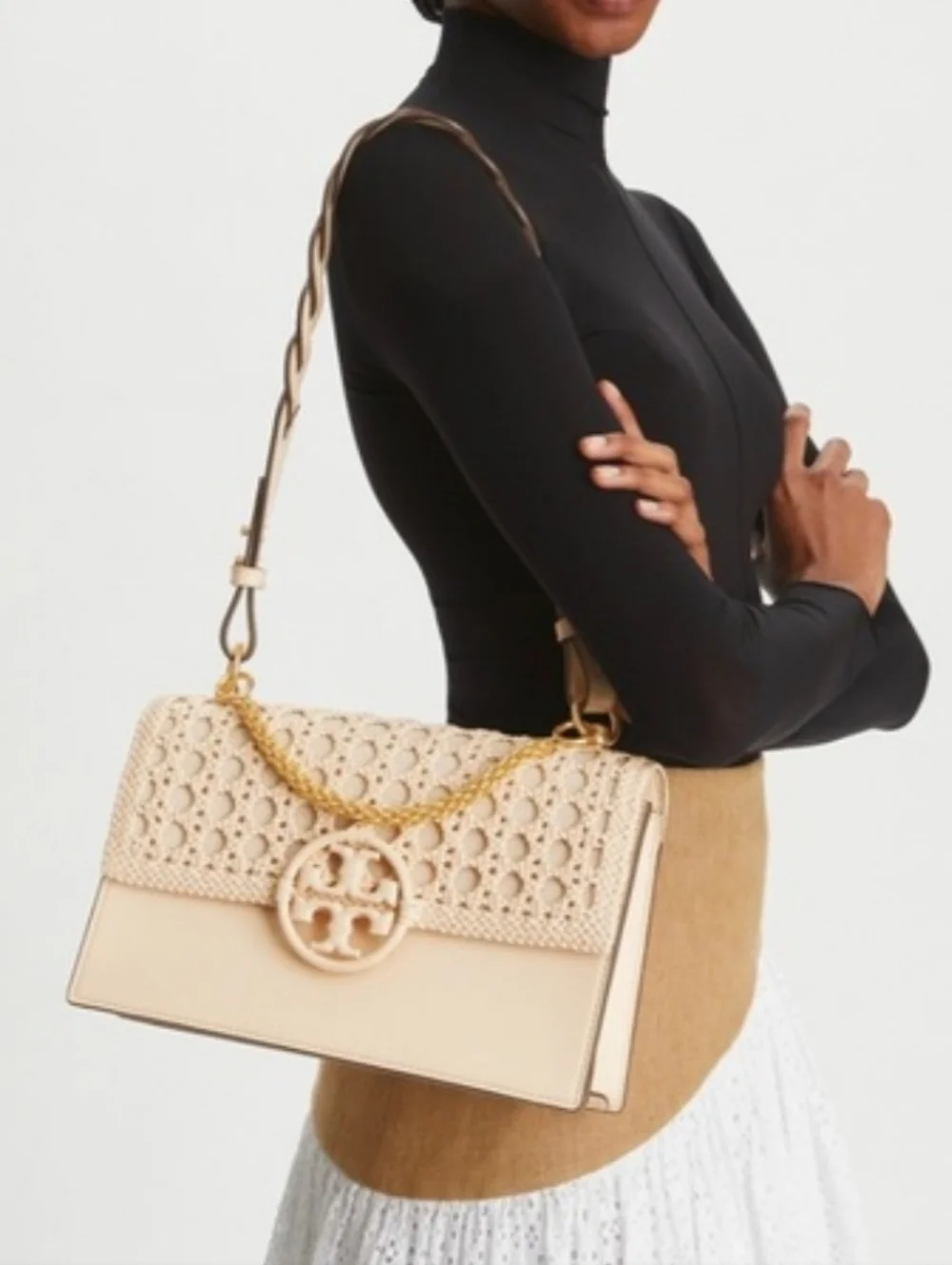 Tory Burch MILLER BASKETWEAVE SHOULDER BAG