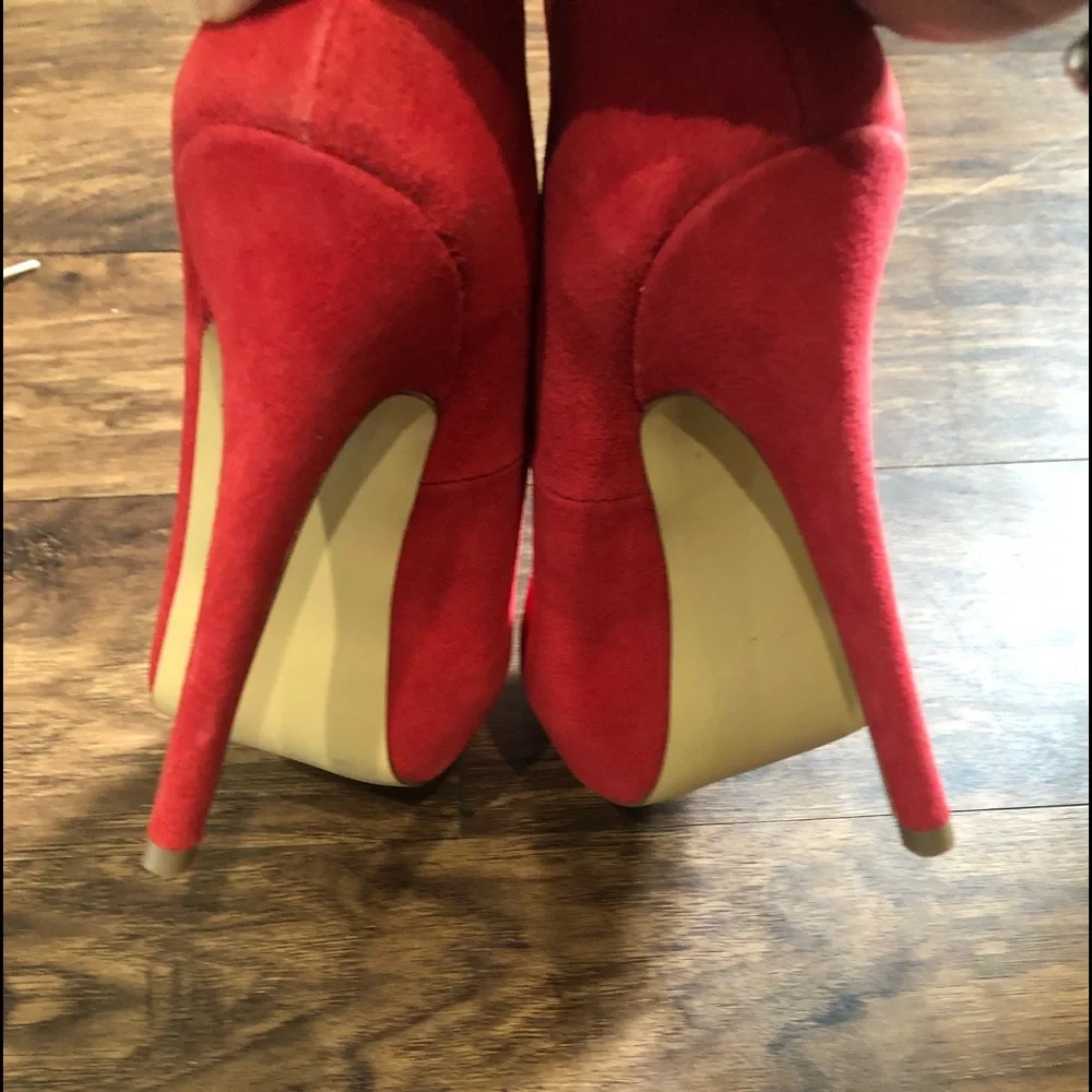 Shoemint x Rachel Bildungsroman Orange Suede Mary Jane‎ Platform Heels Sz…