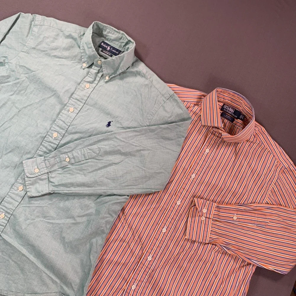 Polo Ralph Lauren Shirts Men L Lot Of 2 Striped‎ Green Long Sleeve Button Down