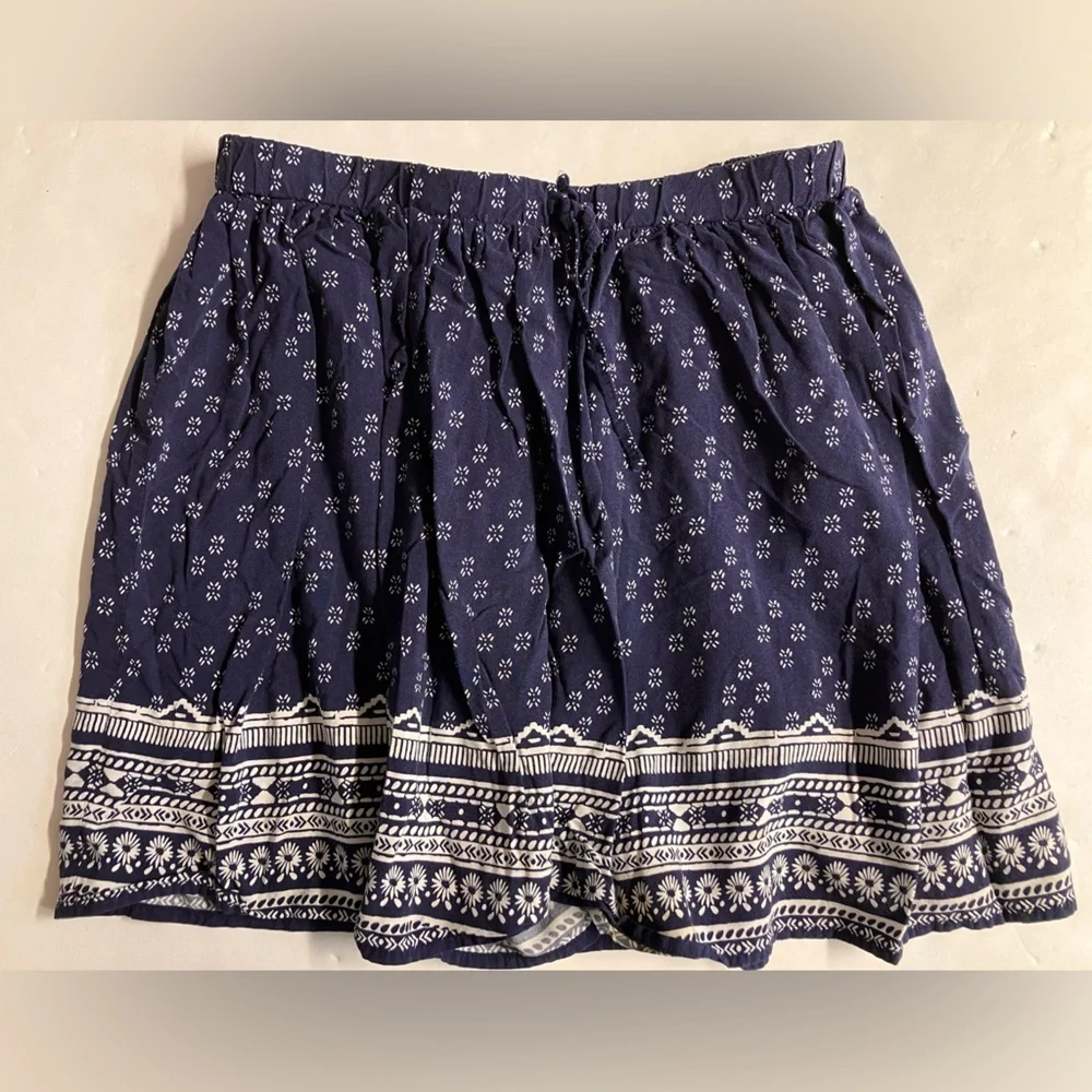 Girl’s Bandana Print Skirt, XL 14, Navy Blue/Cream White
