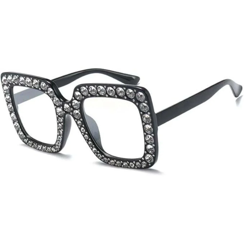 Oversized Square Frame Bling Rhinestone‎ Cat Eye Retro Women Fashion Sunglasses