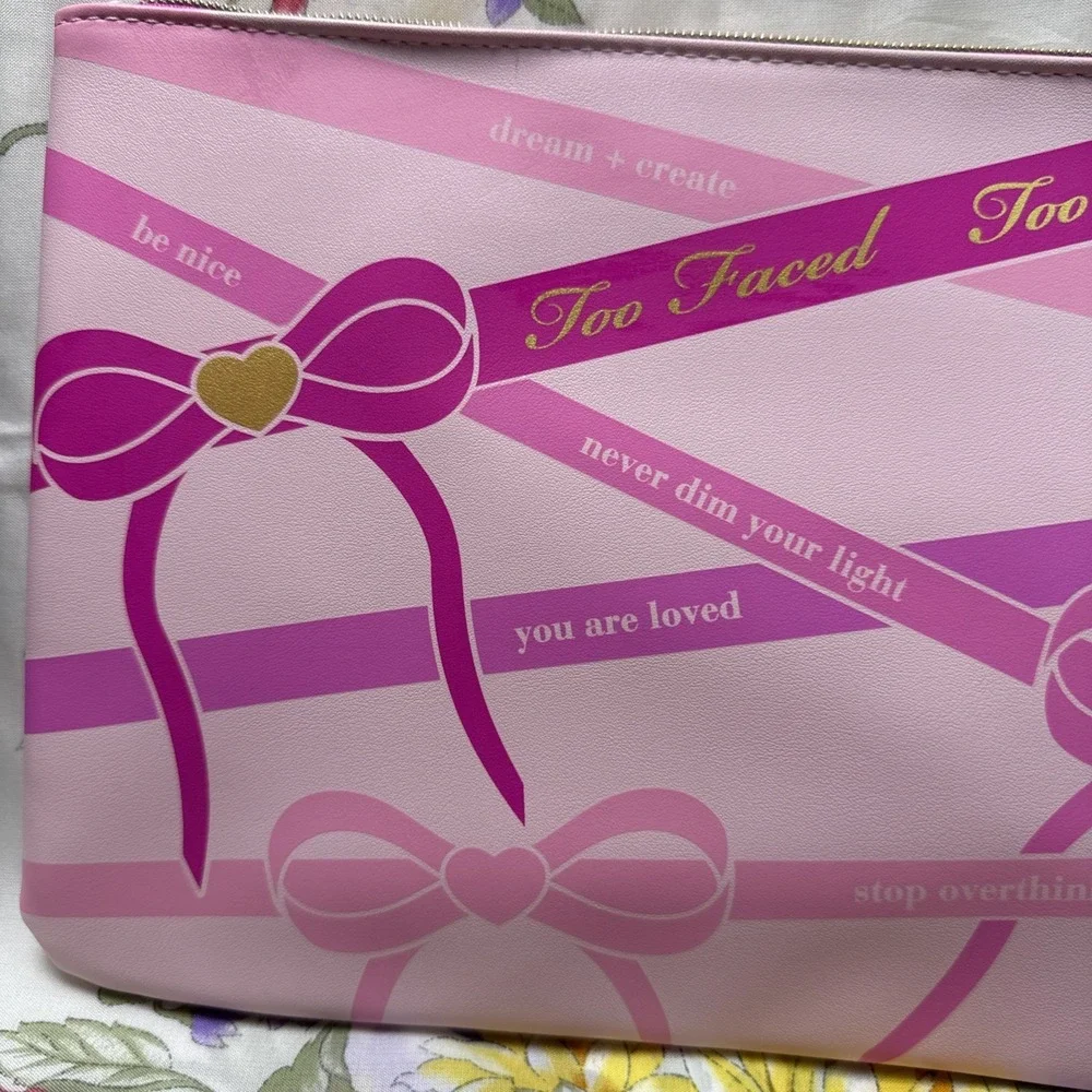 Too Faced Pink Makeup Bag Cosmetic‎ Pouch Inspirational Quotes 8x11