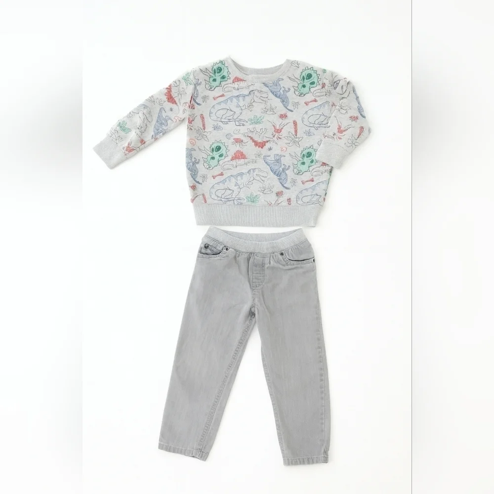 Jumping Beans Dinosaur Sweatshirt + Simple Joys by Carter’s Gray Pants Set (3T)