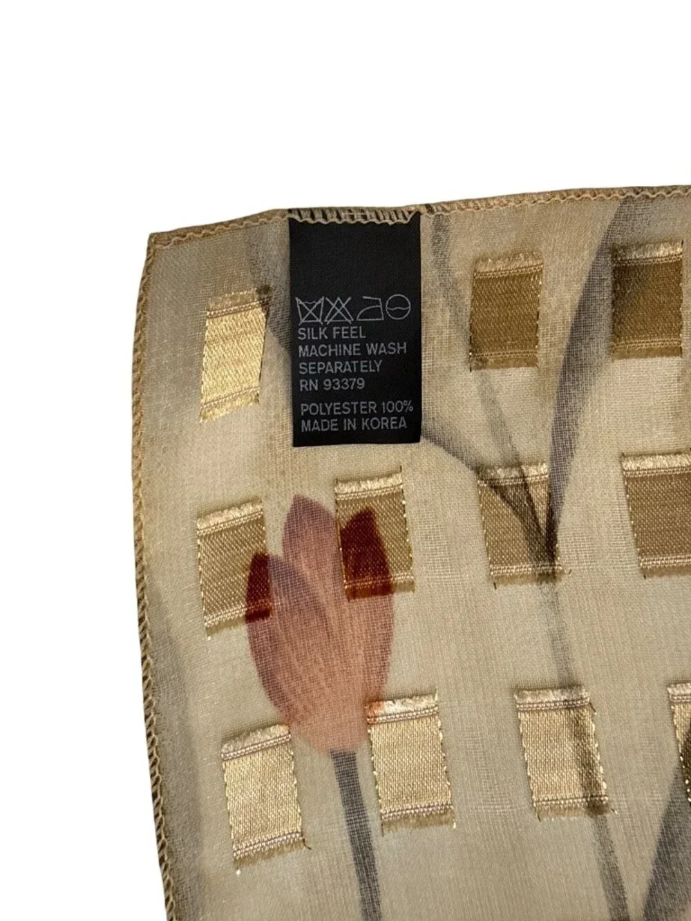 Floral Sheer Chiffon Scarf with Gold Metallic Grid Pattern L2 28