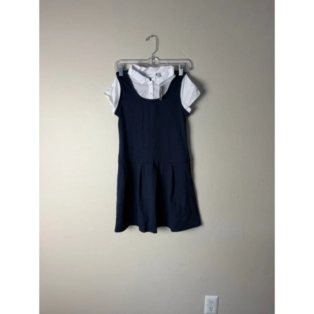 The Childrens Place Girls Navy Blue White School Uniform Jumper Dress XL 14 NWT