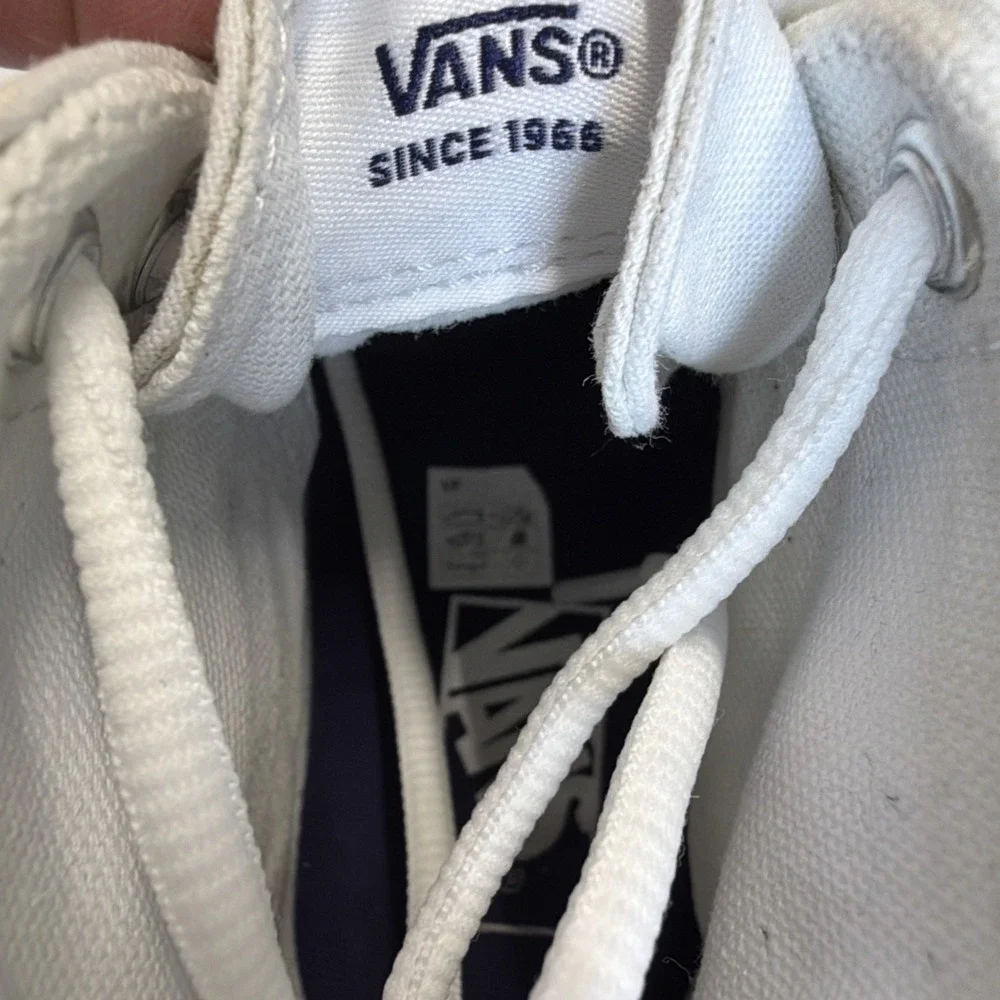 VANS Sk8-Hi Tapered Sport Platform Shoes White Canvas Navy Women 9‎ Men 7.5