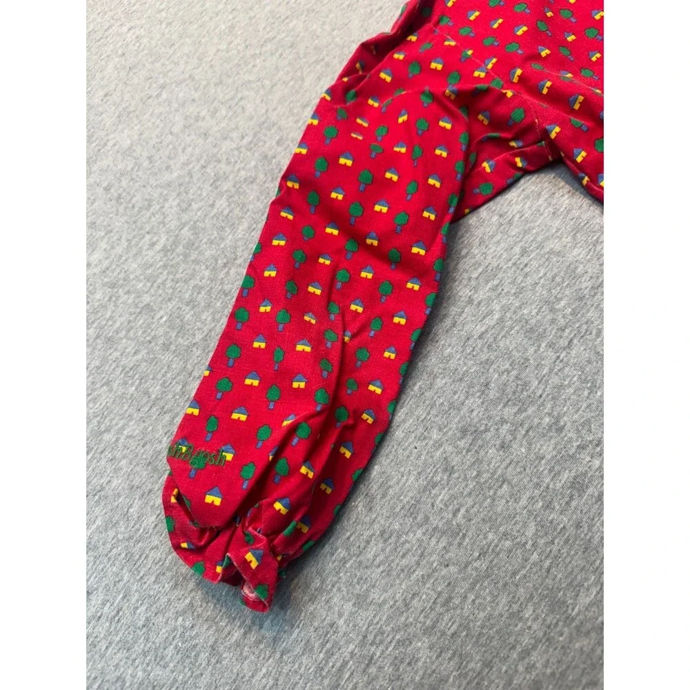 Vintage 80s OshKosh B’Gosh Girls Size 5 Red House Tree Print Blouse USA