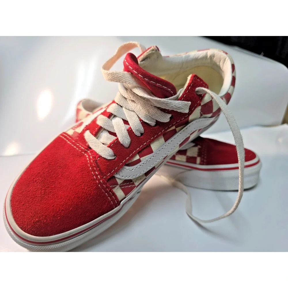 Vans Womens Old Skool Primary Checkerboard Racing Red White Suede Shoes Size 5.5