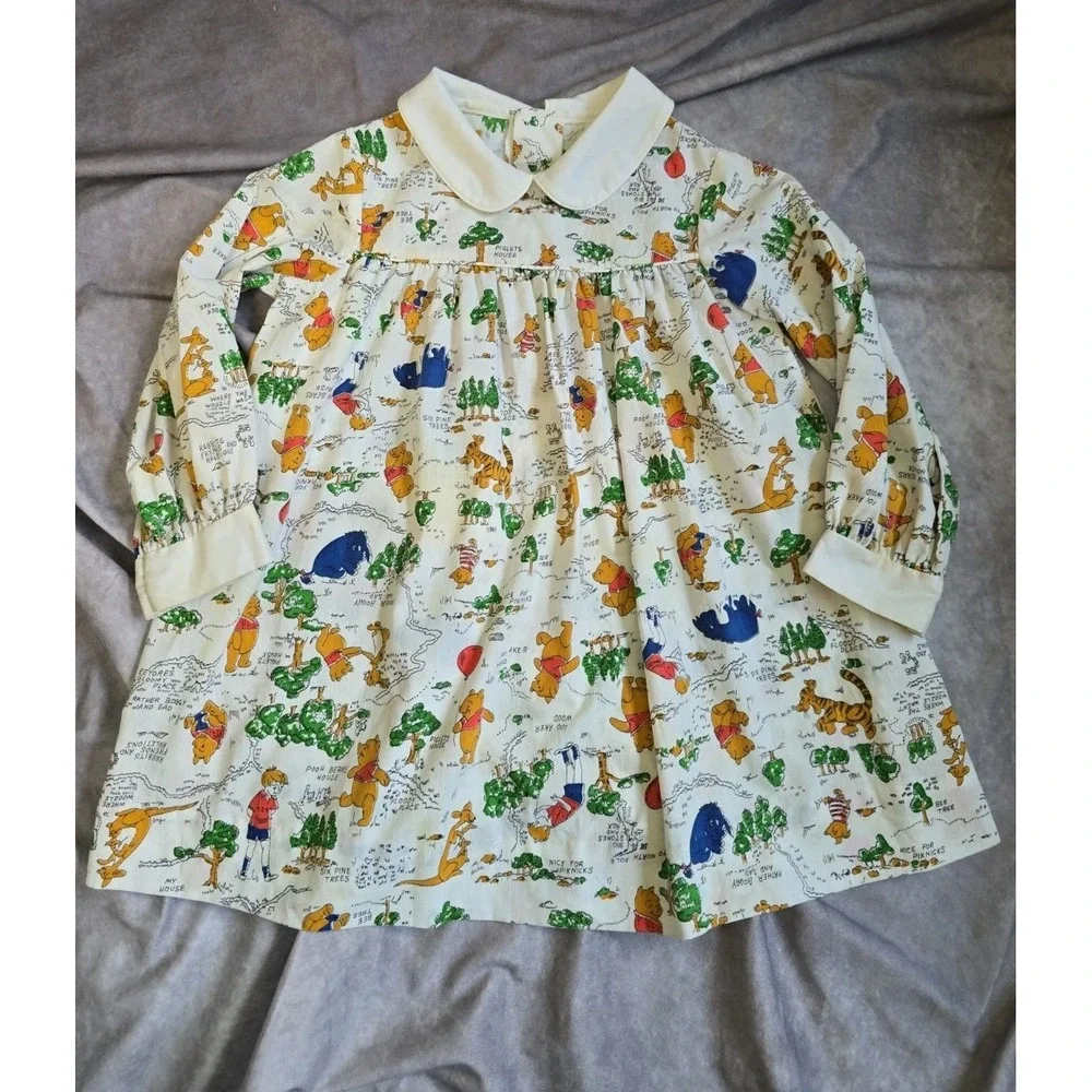 Vintage Winnie the Pooh Bear Dress 70s Sears 100 ACRE WOOD Size 6 Flaws