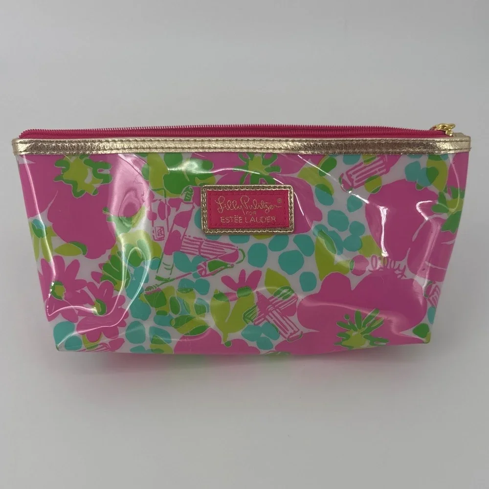 Lilly Pulitzer Estee Lauder Women Makeup Bag Pink Green Floral Travel Pouch