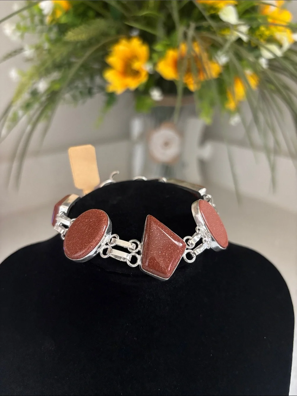 Goldstone Link Silver Bracelet - Shimmery Brown Gemstone