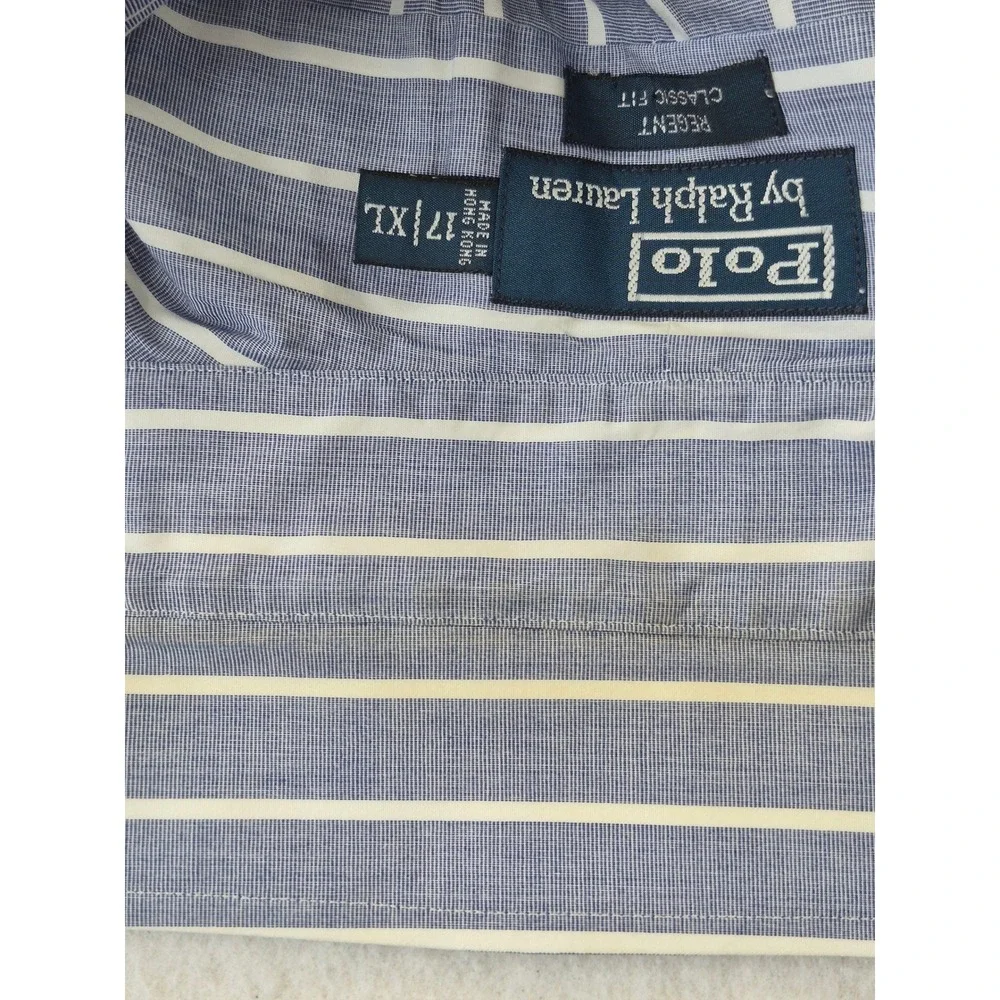 Polo Ralph Lauren Regent Classic Fit Dress Shirt Mens 17 XL Blue White Stripe