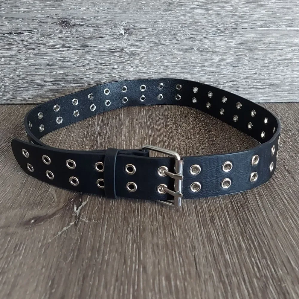 Brandy Melville Black Faux Leather Grommet Rocker Biker Belt 35