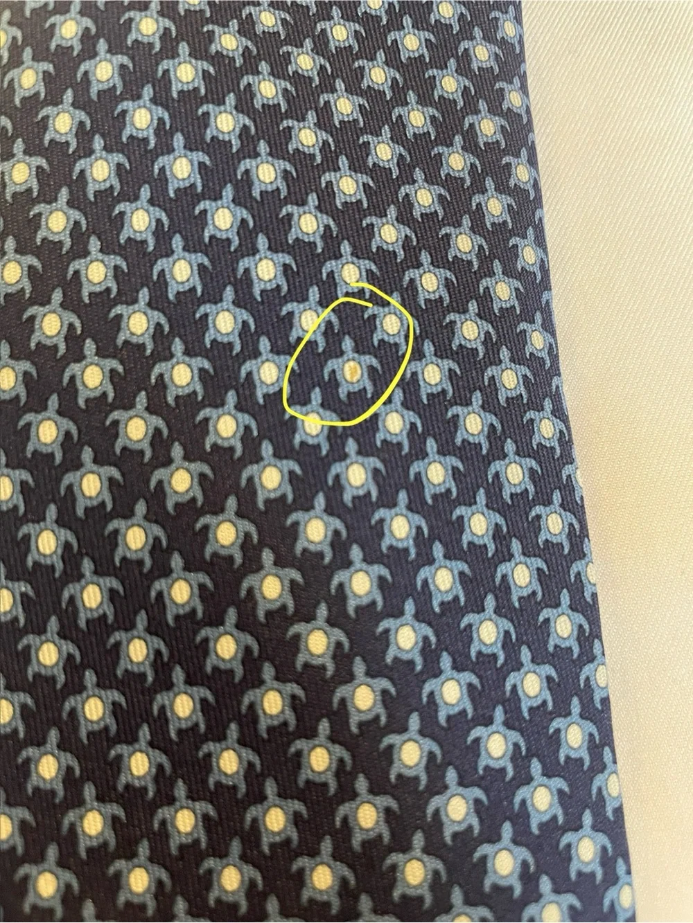 Hermes 100% Silk Navy Blue Tie Turtle “Tortue Pois” Pattern 625811 IA
