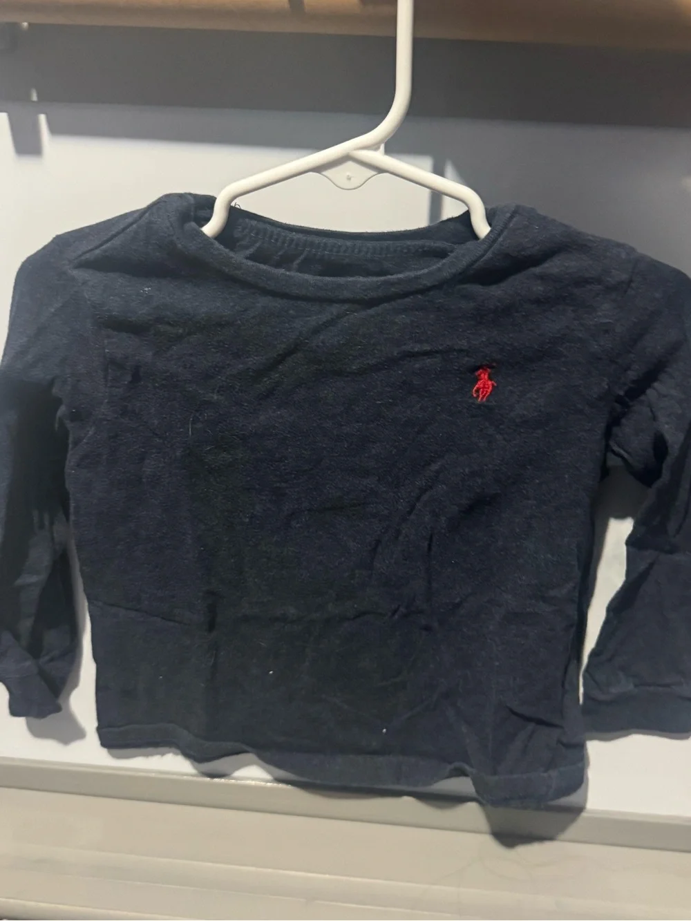 Ralph Lauren Navy Long-Sleeve Tee with Red Pony Logo