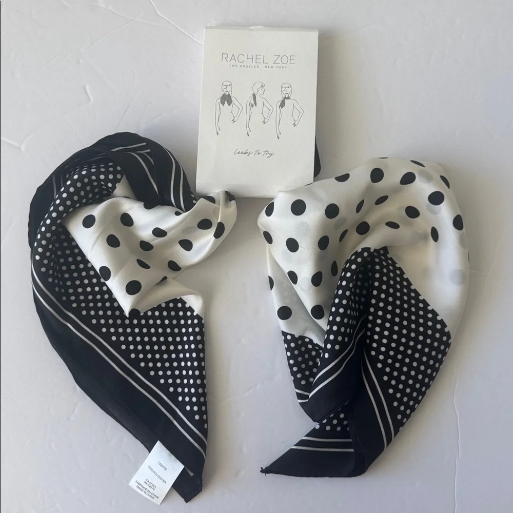 Rachel Zoe  Square Silky 3 Ways Wear Scarf Polka Dot White and Black