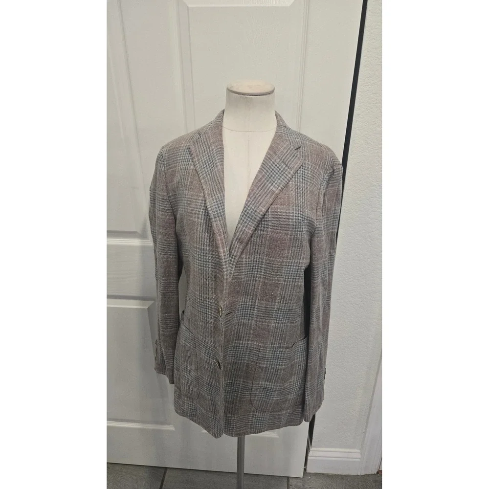 Hickey Freeman Weightless Linen Wool Sport Coat – Glen‎ Plaid – 38R