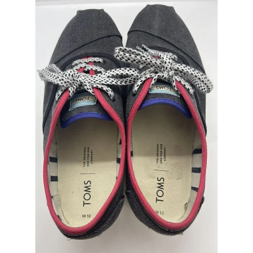 TOMS Cordones Boardwalk Black & Multicolor Platform Shoes Women's Sz W10 Lace UP